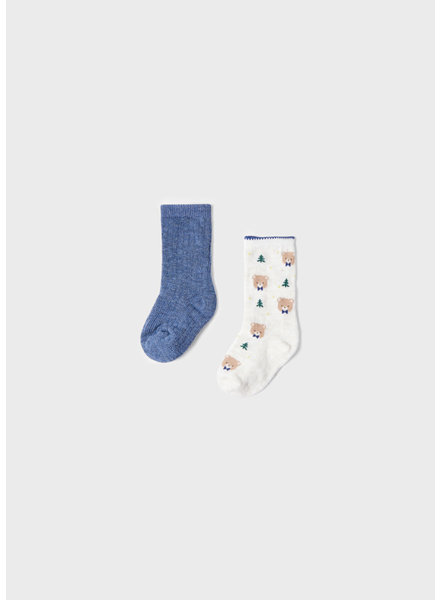 Mayoral Dressy Socks 2 Pair {Blue/Bears}