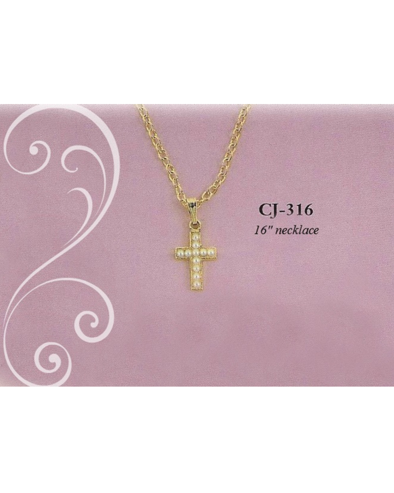 Children's Heart Cross Necklace 14K Yellow Gold 13