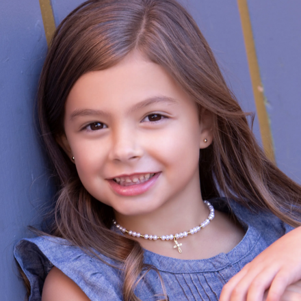 Cherished Moments Pearl w/ Cross Necklace {14K Gold Plated/12-14"}