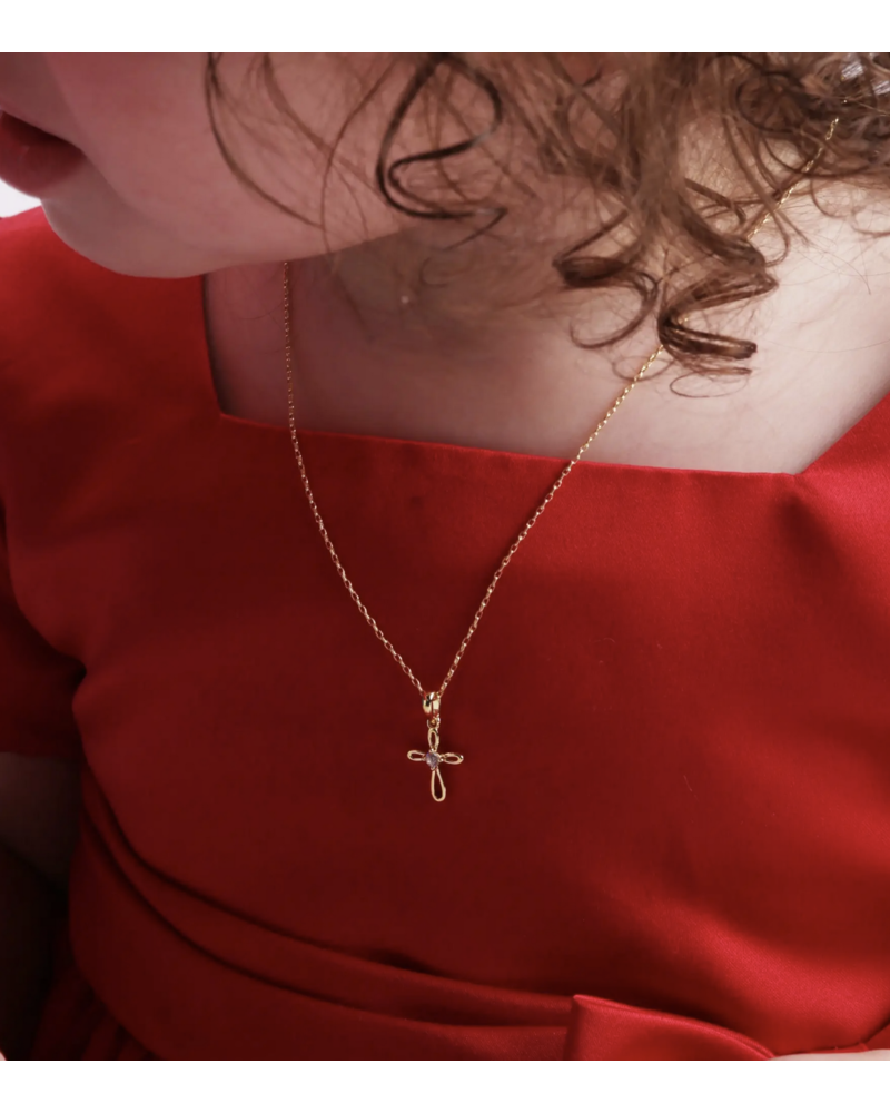 Cherished Moments Infinity Cross Necklace { 14K Gold Plated}