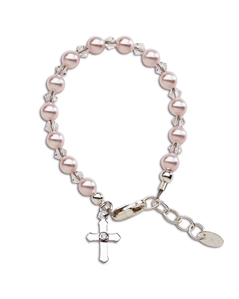 Cherished Moments Pink Pearl Cross Bracelet {Sterling Silver}