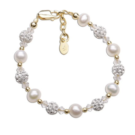 Cherished Moments Pearl/Gold/Pave Bead Bracelet {14K Gold Plated}