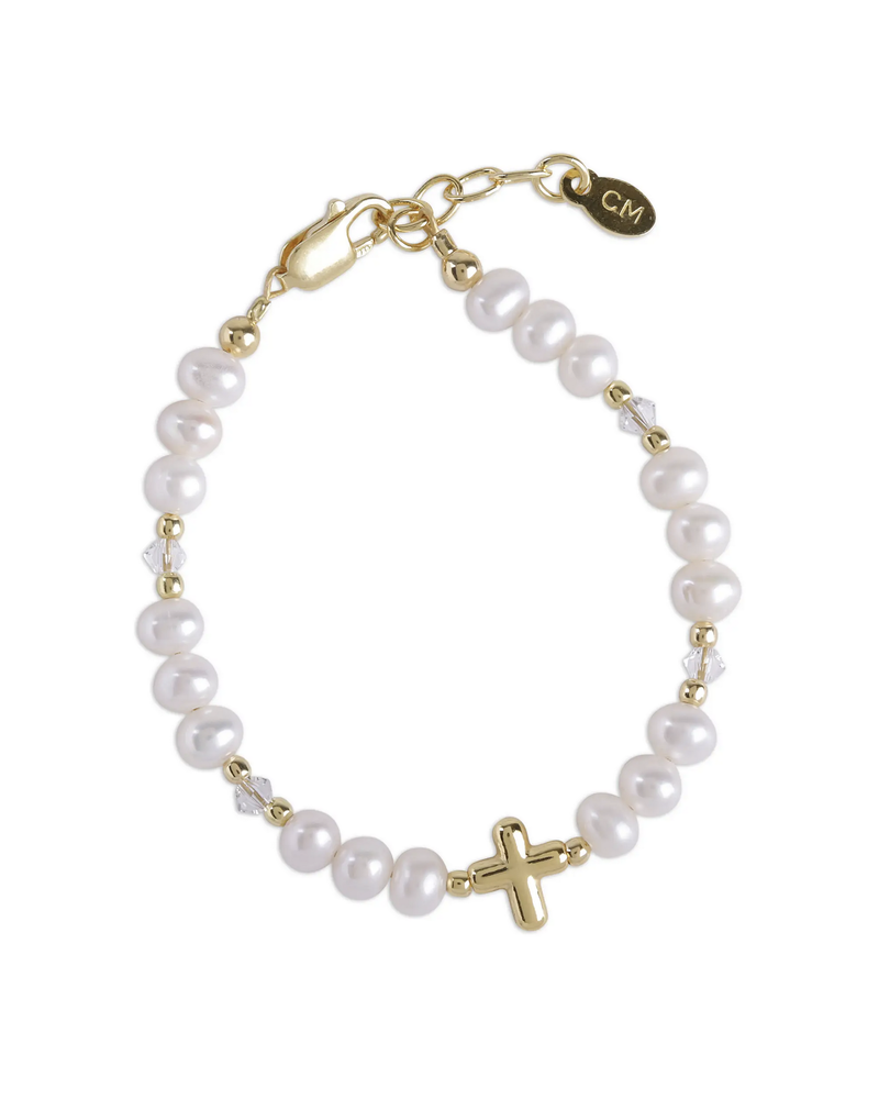 Cherished Moments Cross & Pearl Bracelet {14K Gold Plated}