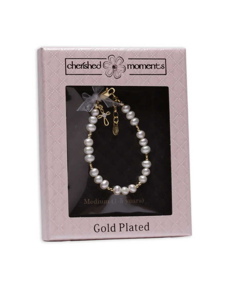 Cherished Moments Cross & Pearl Bracelet {14K Gold Plated}