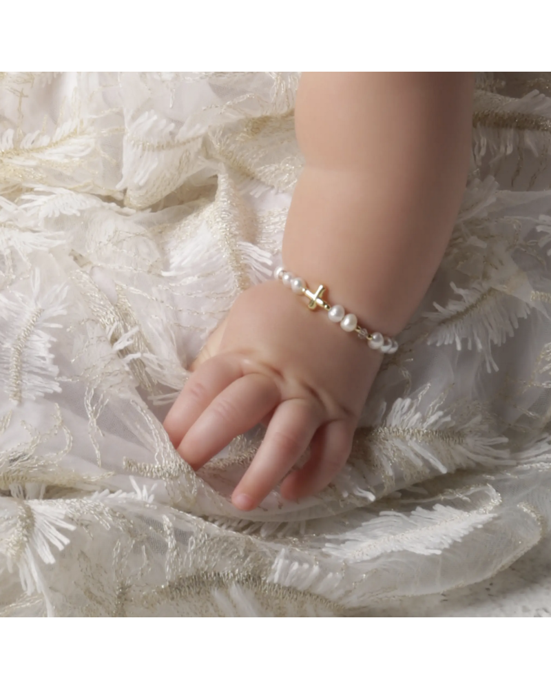 Cherished Moments Cross & Pearl Bracelet {14K Gold Plated}