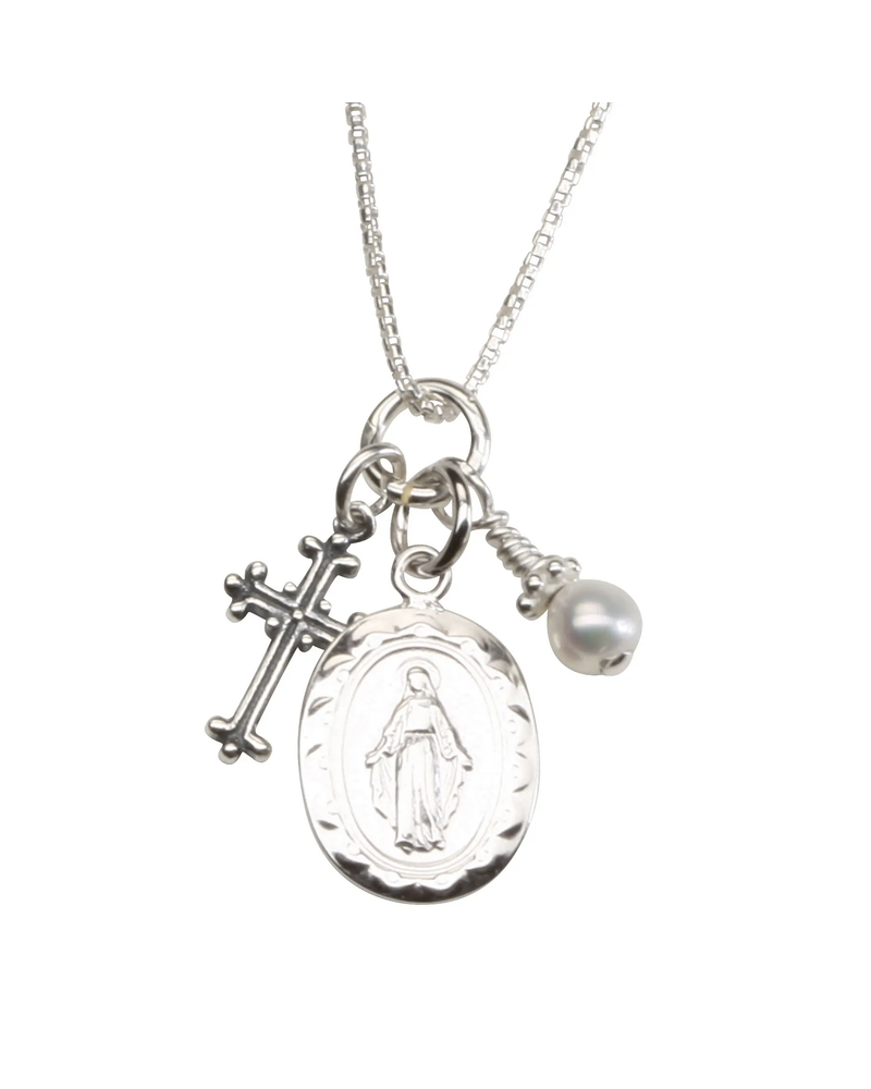 Cherished Moments First Communion Miraculous Medal Necklace {S. Silver/14"}