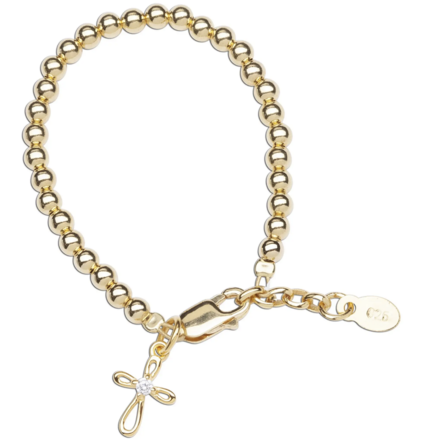 Cherished Moments Gold Bead & Cross Bracelet {14K Gold Plated}