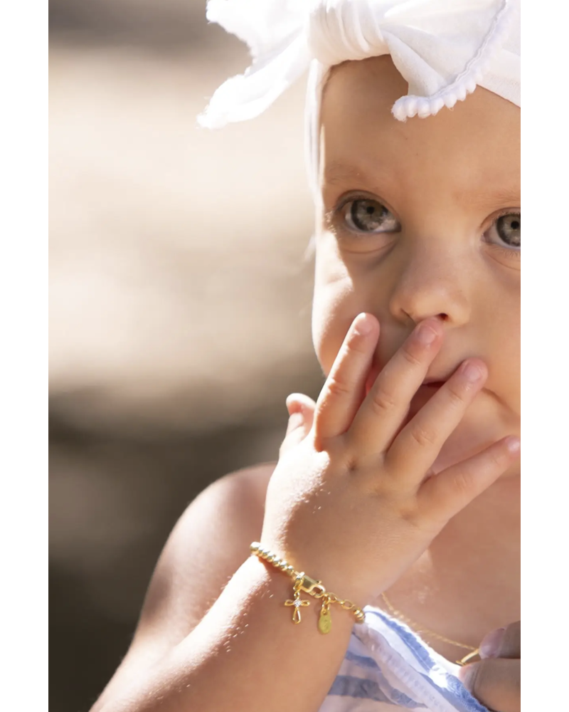 Cherished Moments Gold Bead & Cross Bracelet {14K Gold Plated}