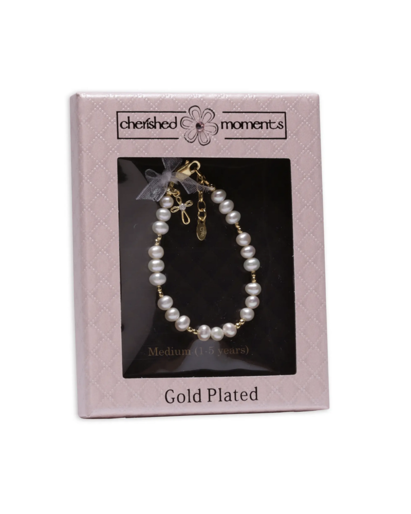 Cherished Moments Gold Bead & Cross Bracelet {14K Gold Plated}