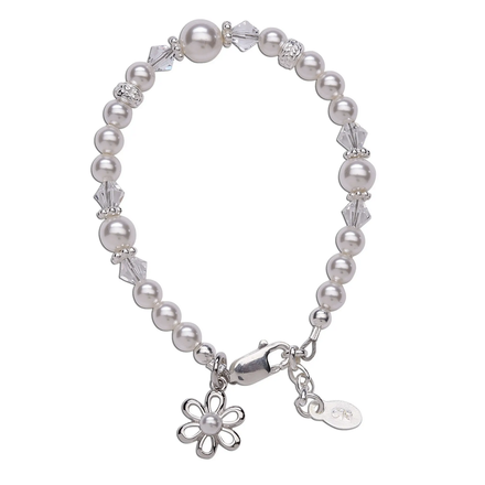 Cherished Moments Pearl/AB Crystal w/ Flower Bracelet {Sterling Silver}