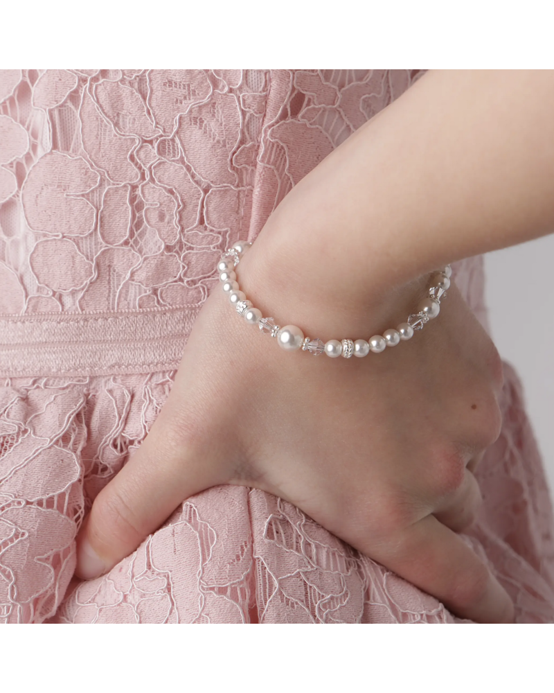 Cherished Moments Pearl/AB Crystal w/ Flower Bracelet {Sterling Silver}