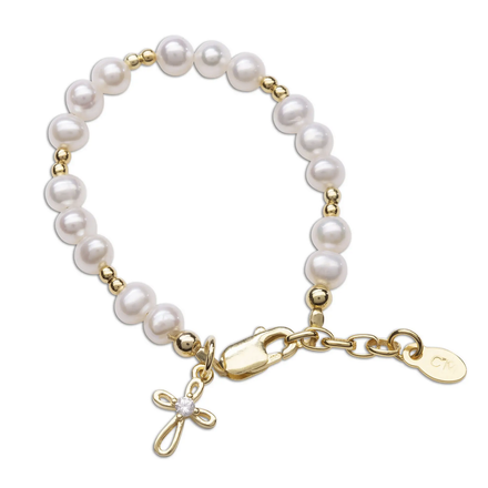 Cherished Moments Baptism Bracelet w/ Cross {14K Gold Plated}