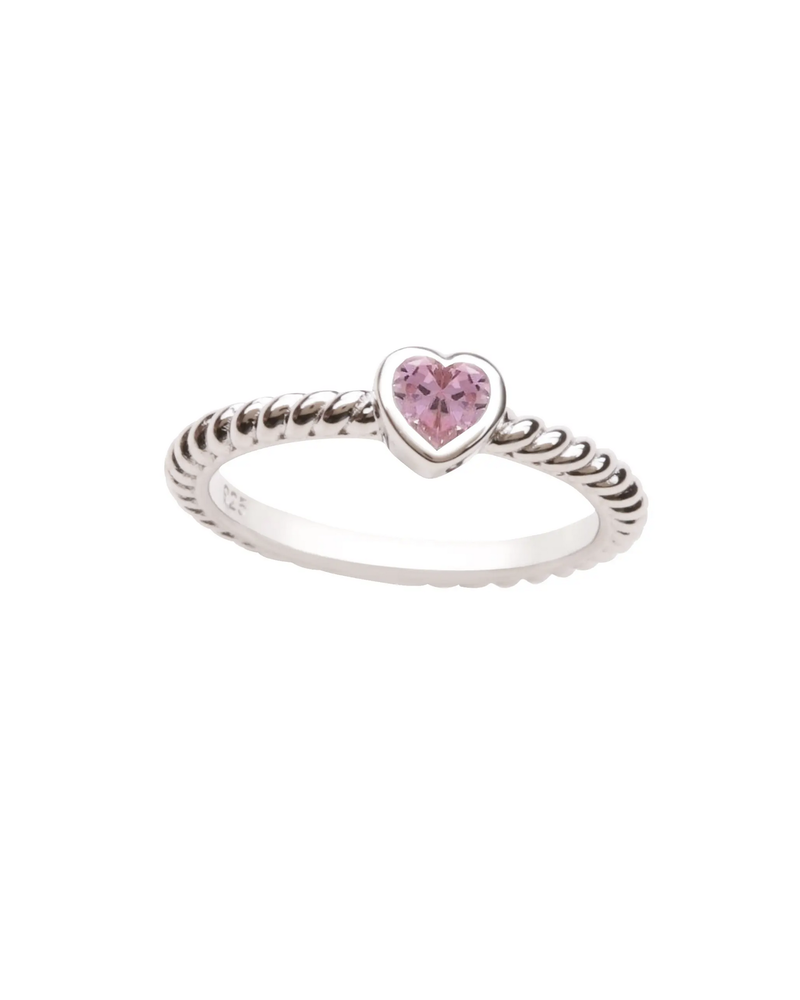Cherished Moments Twisted Band w/ Pink Heart Baby Ring {S. Silver}