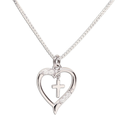 Cherished Moments Dancing Cross Heart Necklace {S. Silver}