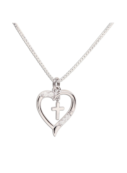 Cherished Moments Dancing Cross Heart Necklace {S. Silver}