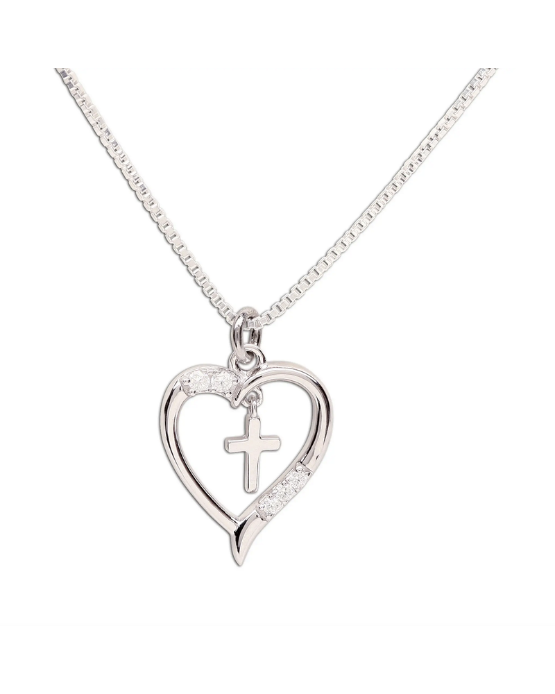 Cherished Moments Dancing Cross Heart Necklace {S. Silver}