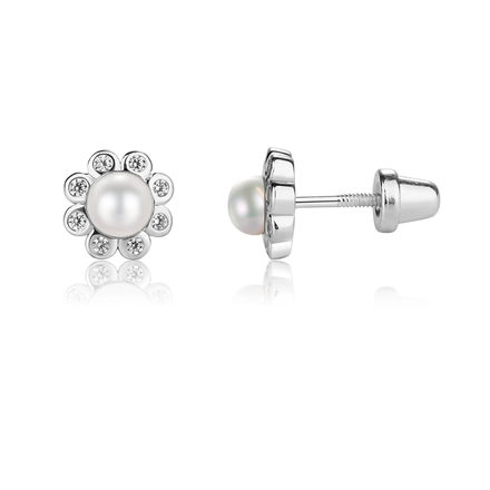 Cherished Moments White Pearl Button Earrings  {S. Silver}