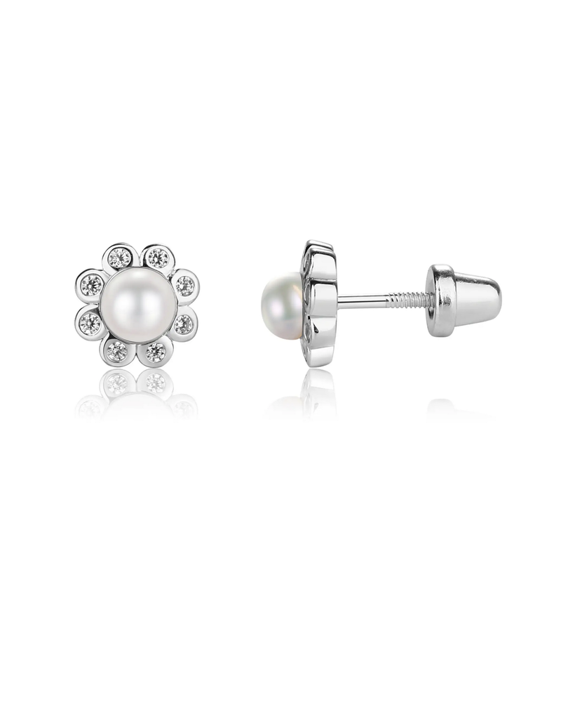 Cherished Moments White Pearl Button Earrings  {S. Silver}