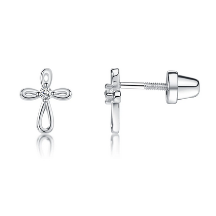 Cherished Moments Cross Baptism Earrings {S. Silver}