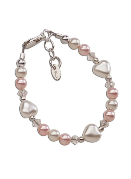 Cherished Moments Pink & White Heart Pearl Bracelet {Sterling Silver}