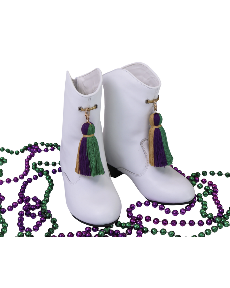 Blended Spirits Mardi Gras Boots {White w/ Tassel}