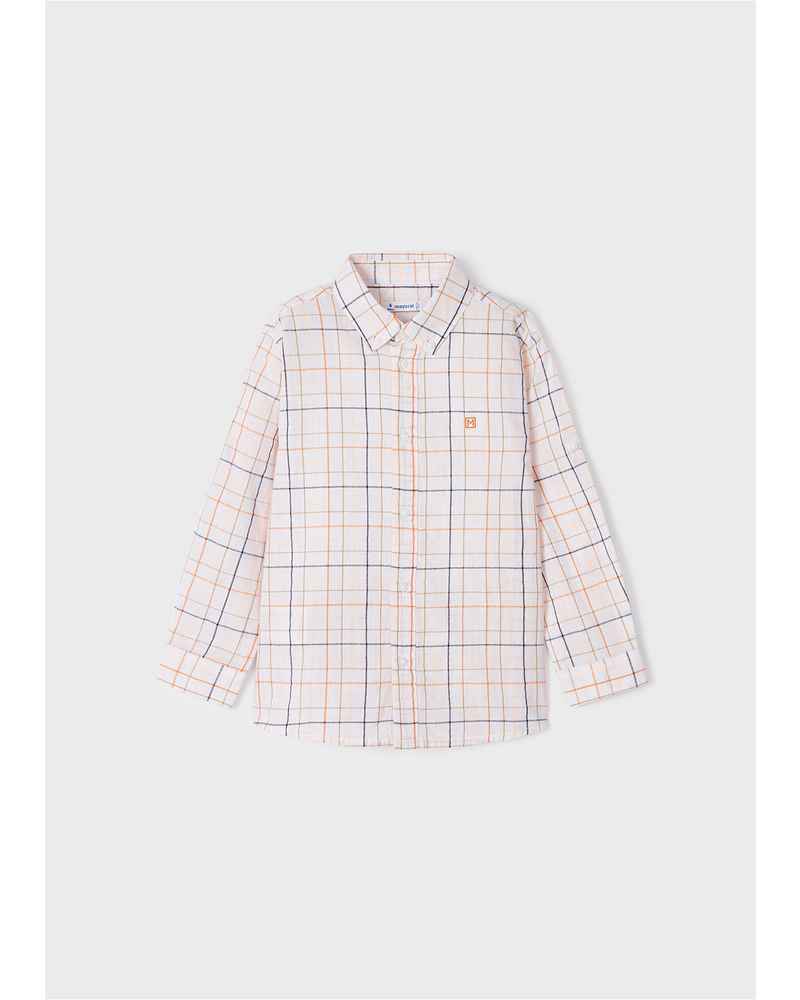 Mayoral Checked Button Shirt {Wht/Navy/Org}