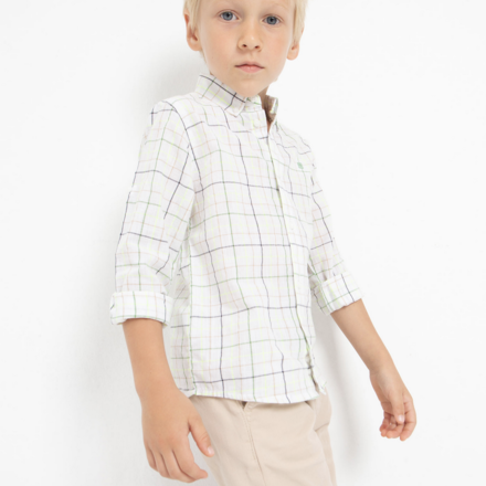 Mayoral Checked Button Shirt {Wht/Navy/Lime}