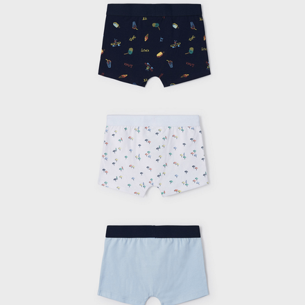 Mayoral Set of 3 Printed Boxers {Navy/White/Baby Blue}