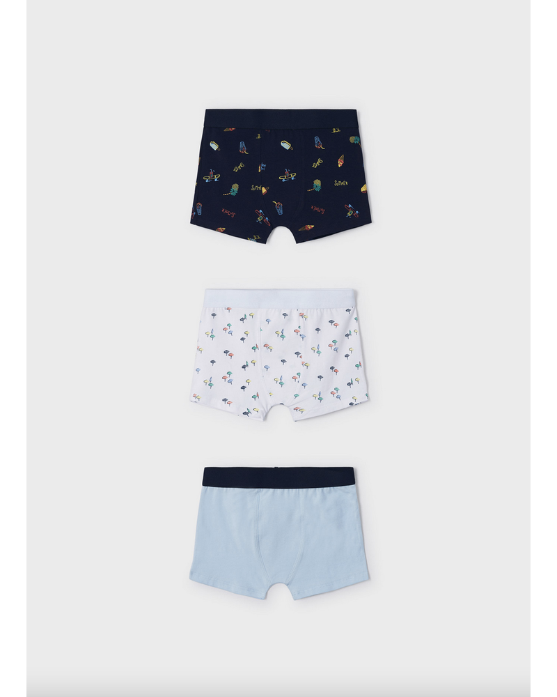 Mayoral Set of 3 Printed Boxers {Navy/White/Baby Blue} S23