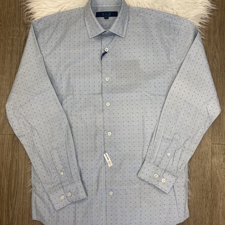 L/S Dress Shirt {Blue Pin Check w/ Print}
