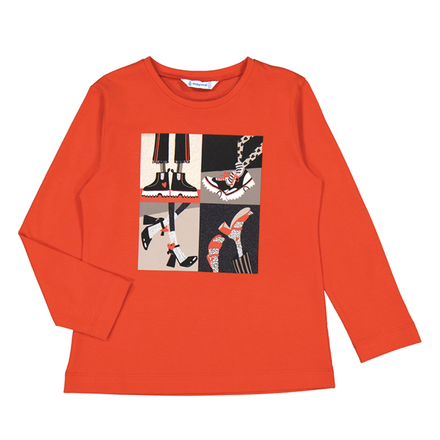Mayoral Shoe Print L/S Shirt {Orange}