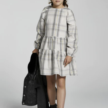 Mayoral Plaid Ruffled Dress {Ivory/Blk/Citron} Tween