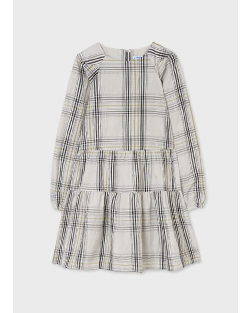 Mayoral Plaid Ruffled Dress {Ivory/Blk/Citron} Tween