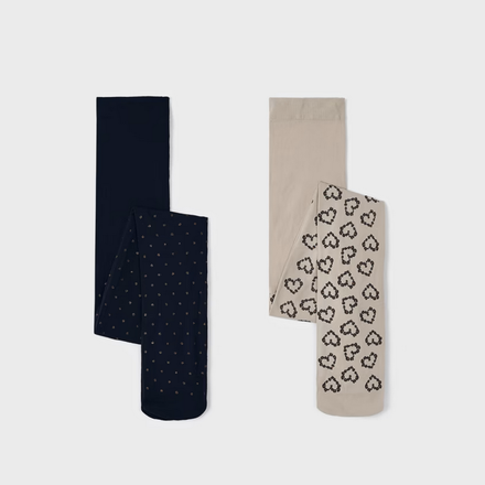 Mayoral 2-Pack Tights {Navy/Latte}