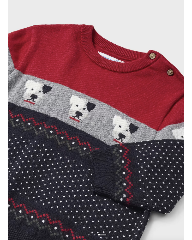 Mayoral Jacquard Dog Sweater {Red & Navy}