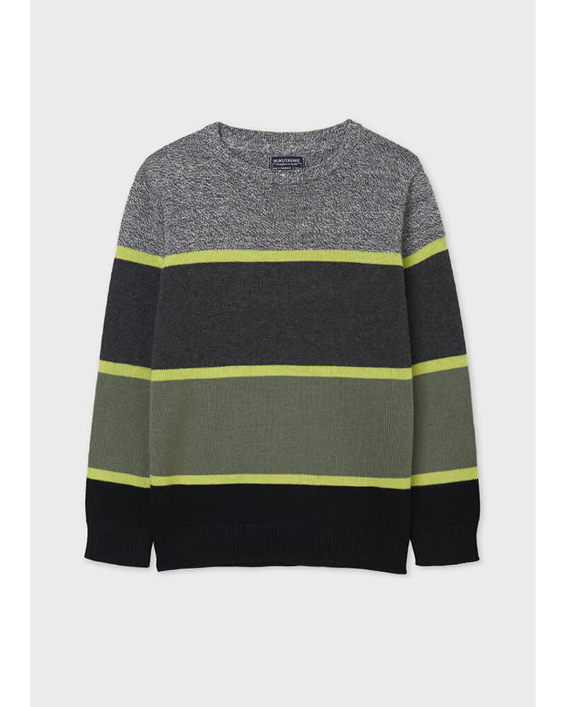 Mayoral Stripes Sweater Tween {Charcoal/Citron/Olive}