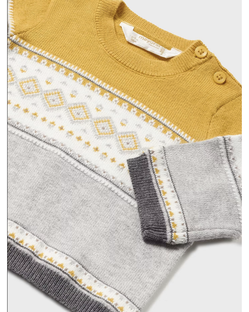 Mayoral Jacquard Sweater {Gry/Ywl/Wht}
