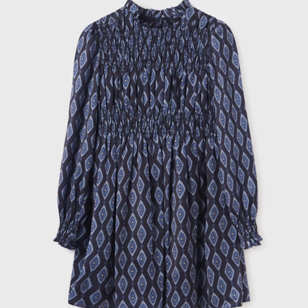 Mayoral Smocked Printed Dress {Navy}