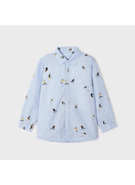 Mayoral Baseball L/S Button Shirt {Lt Blue/Nvy/Ywl} F23