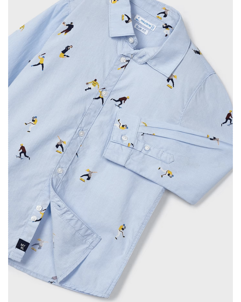 Mayoral Baseball L/S Button Shirt {Lt Blue/Nvy/Ywl} F23