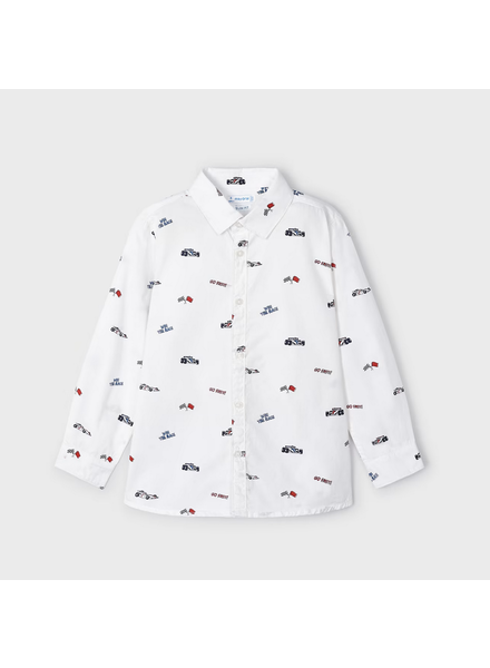 Mayoral Racecar L/S Button Shirt {Wht/Nvy/Rd} F23