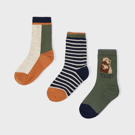 Mayoral 3 Pk Socks {Olv/Nvy/Org}
