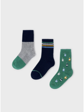 Mayoral 3 Pk Socks {Nvy/Grn/Gry}
