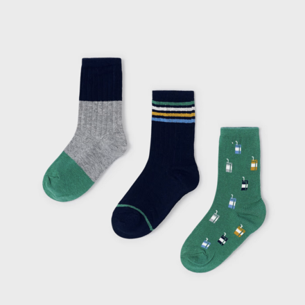 Mayoral 3 Pk Socks {Nvy/Grn/Gry}