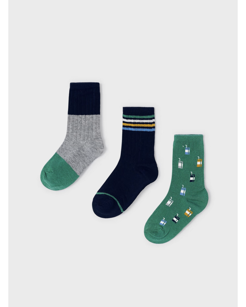 Mayoral 3 Pk Socks {Nvy/Grn/Gry}