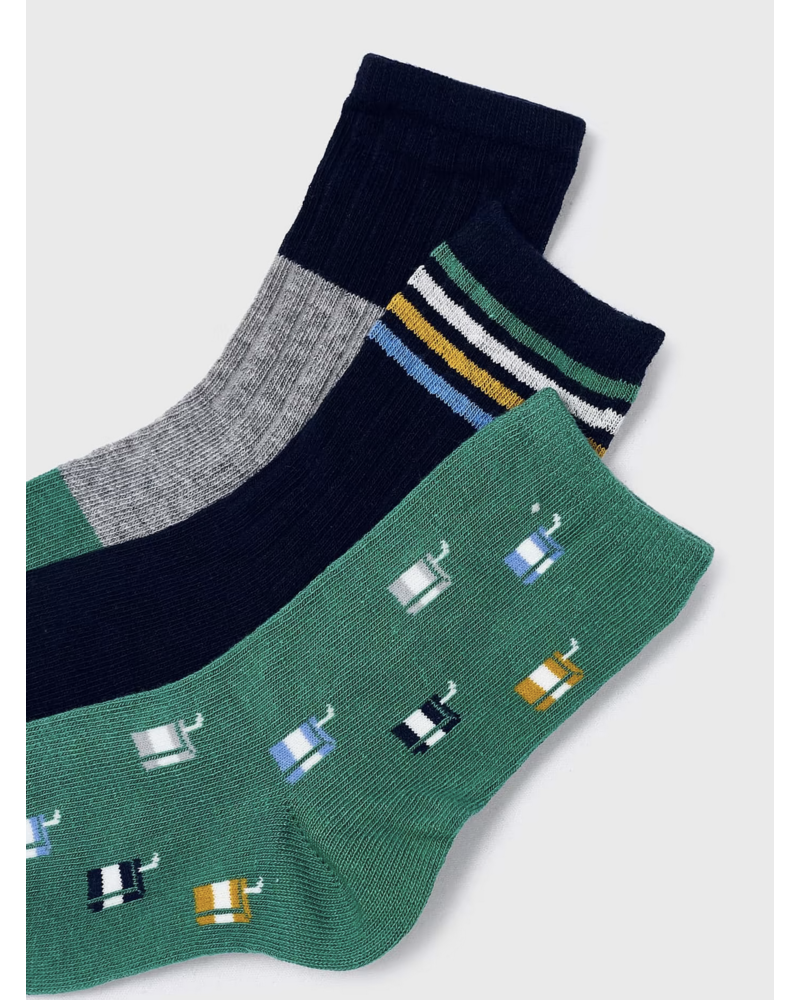 Mayoral 3 Pk Socks {Nvy/Grn/Gry}