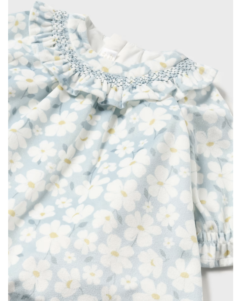 Mayoral Floral Velvet Dress {Baby Blue/Ywl} F23