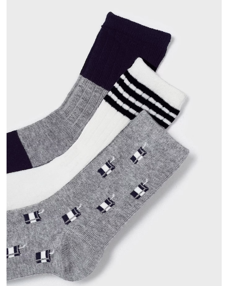 Mayoral 3 Pk Socks {Gry/Wht/Blk}