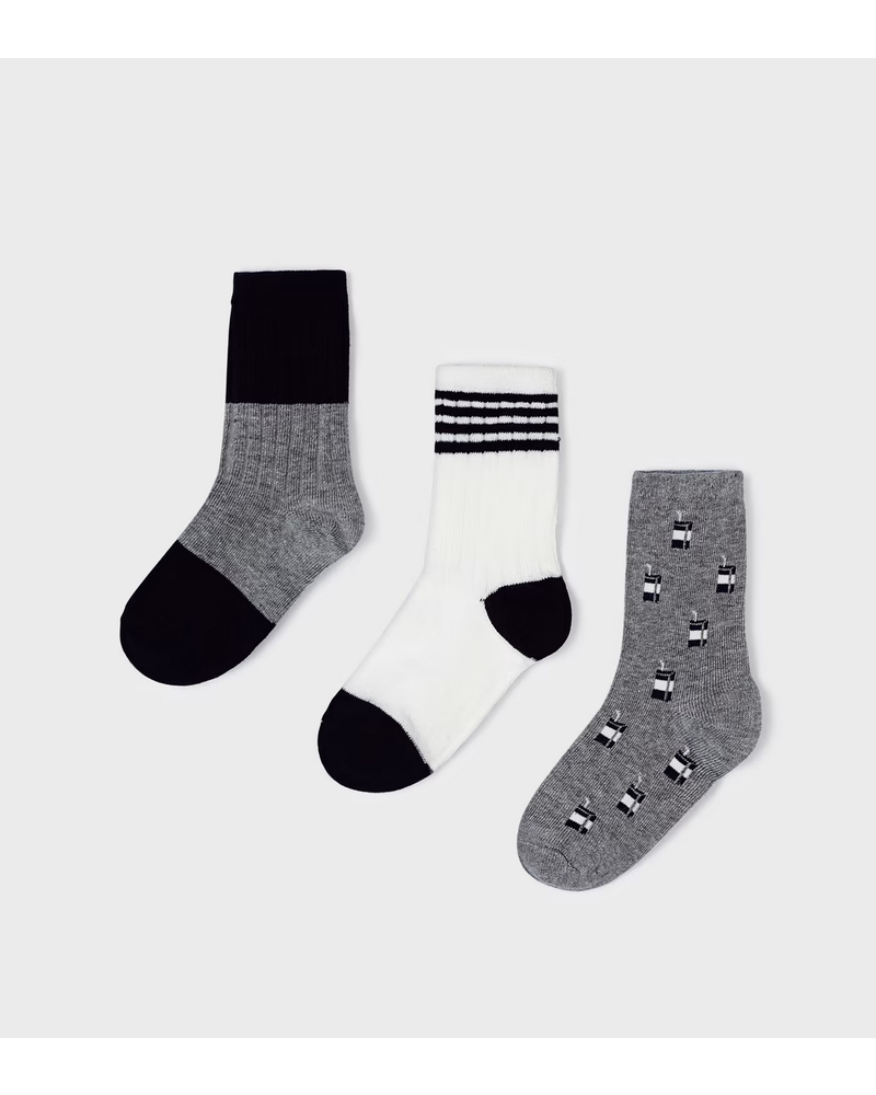 Mayoral 3 Pk Socks {Gry/Wht/Blk}