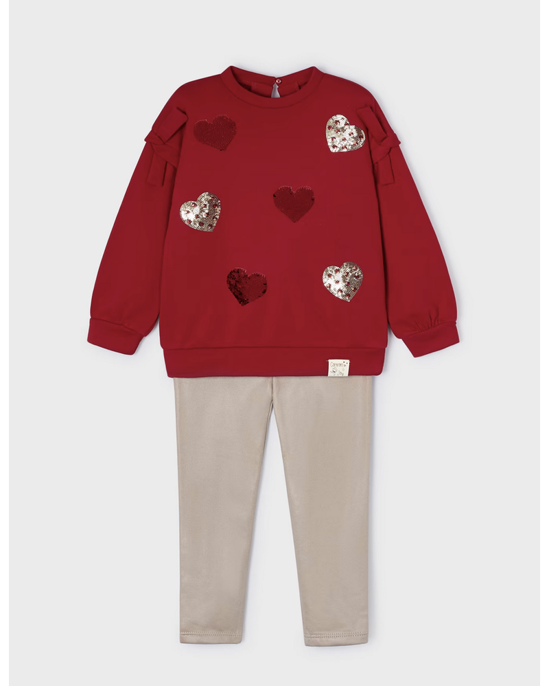 Mayoral Heart Sweater w/ Nude Leggings {Red/Nude}